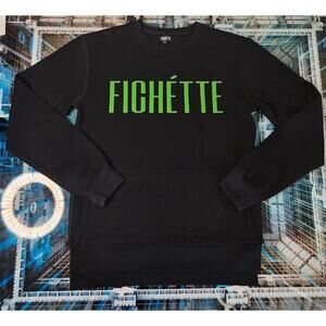Fichette Black Sweatshirt with Green Logo, Pocket and Side Zippers size S